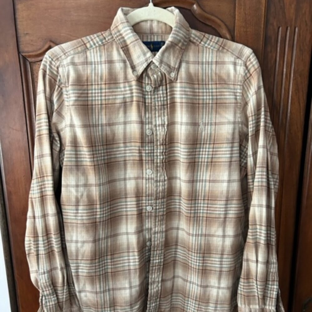 Ralph Lauren beige plaid flannel shirt, size L